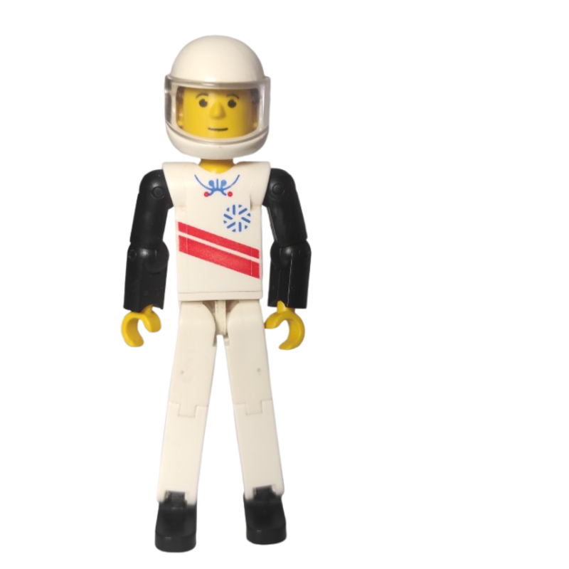 Technic Figure White Legs, White Top with Red Stripes Print, Black Arms [Skier] - White Helmet