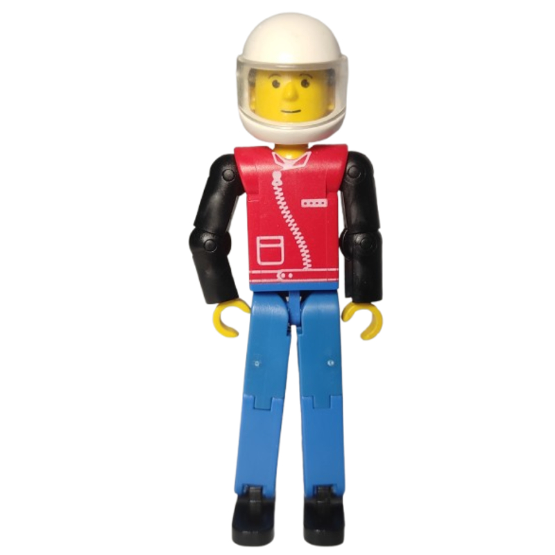 Technic Figure Blue Legs, Red Top with Zipper Print, Black Arms - White Helmet