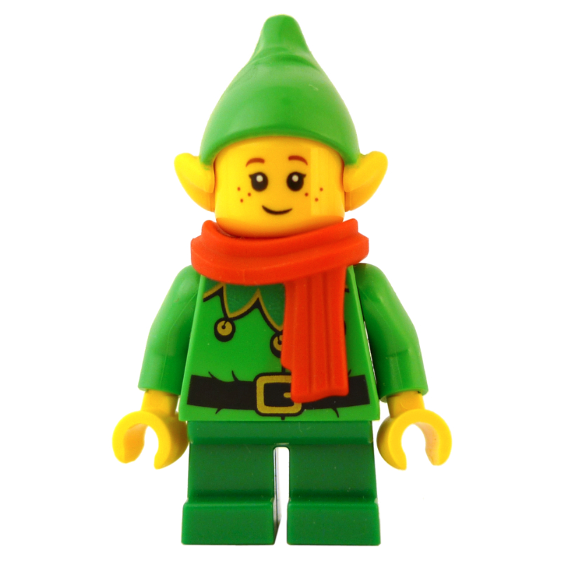 Elf - Bright Green Torso, Green legs, Bright Green Hat, Red Scarf