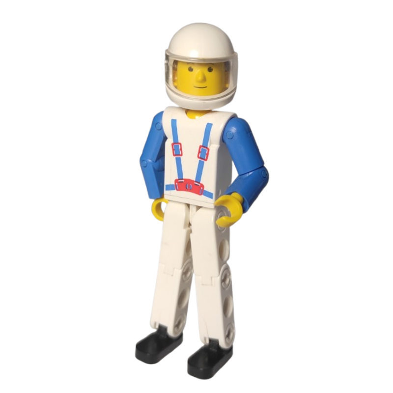 Technic Figure White Legs, White Top with Blue Braces Print, Blue Arms, White Helmet