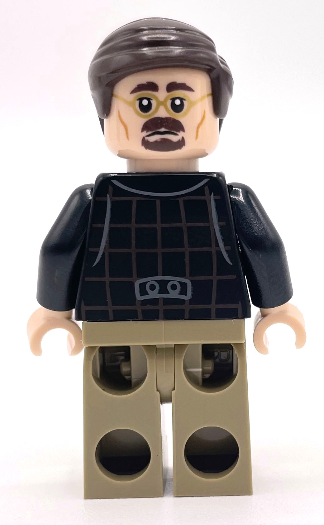 LEGO Minifigure Old Man Head White Eyebrows & Beard Gold Glasses Smile Dual  Side