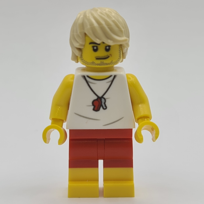 Lifeguard, White Vest, Tan Hair