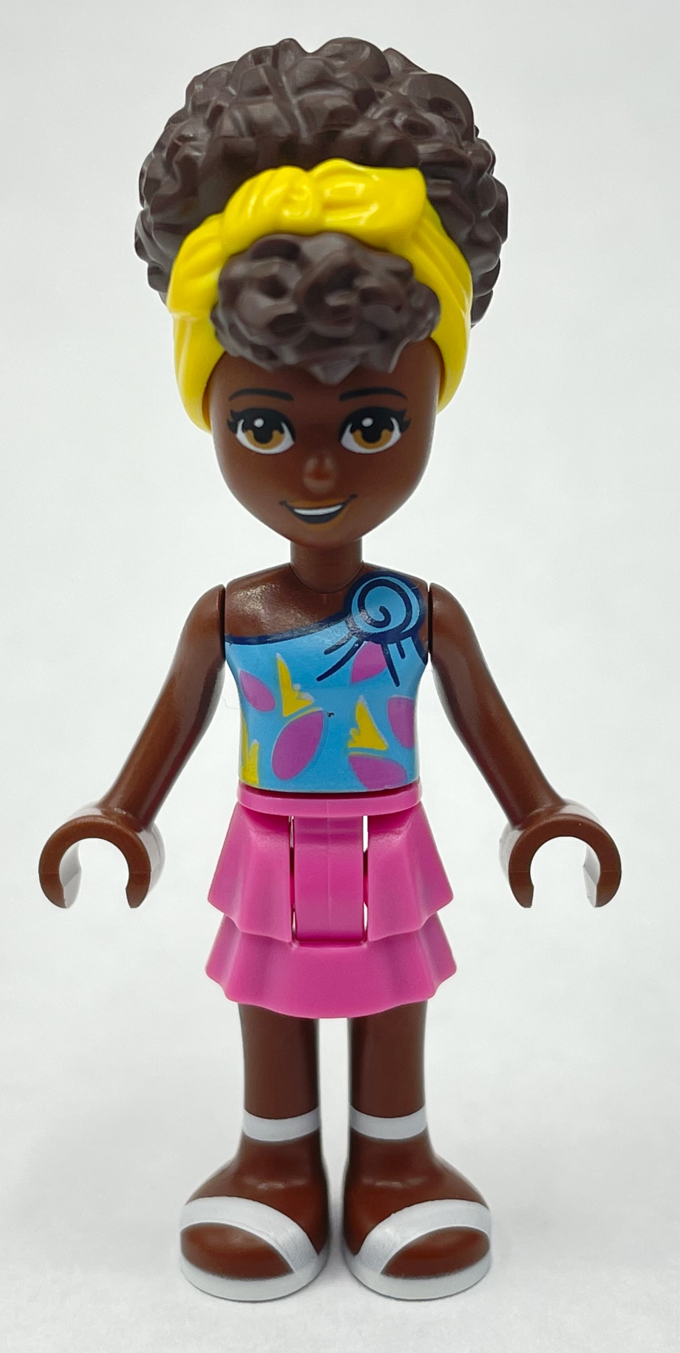 Nandi - Medium Azure Top, Dark Pink Skirt, Dark Brown Hair with Bandana