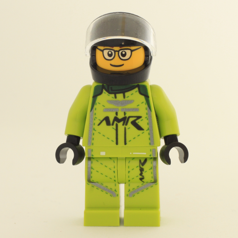 Race Driver, Lime Racing Suit, Black Helmet, Glasses
