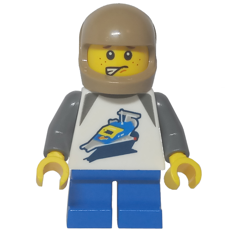 Kid - White Torso with Classic Space Ship, Blue Legs, Dark Tan Helmet