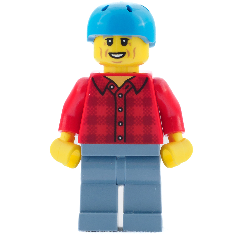 Man, Red Plaid Shirt, Dark Azure Bike Helmet