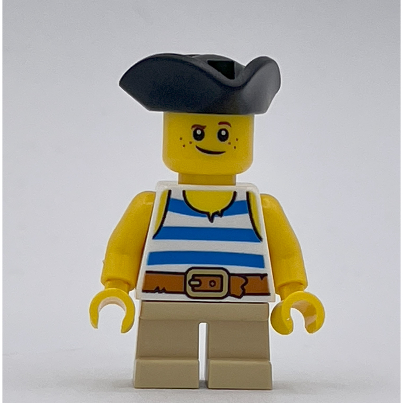 Kid Pirate - Blue Striped Shirt, Tan Legs, Black Tricorne