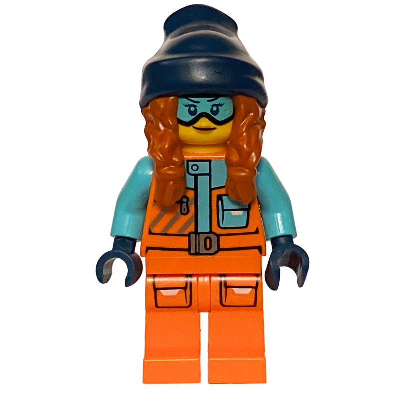 Arctic Explorer, Orange Suit, Dark Blue Beanie Hat with Hair