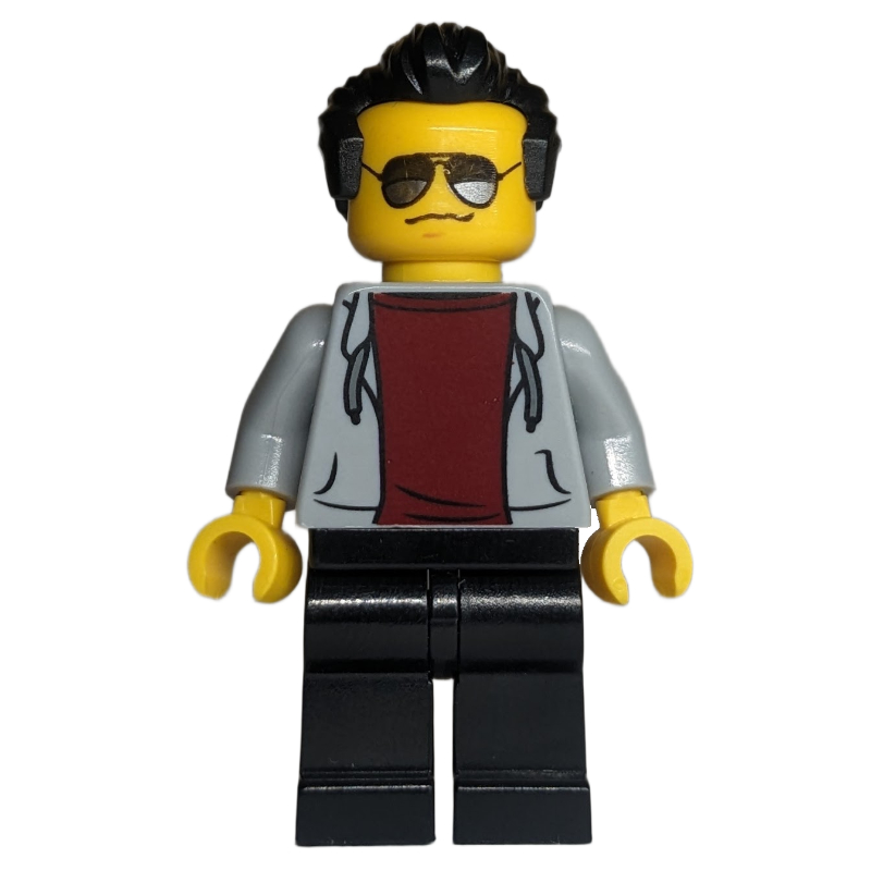 Light Bluish Grey Torso, Black Legs, Black Hair, Sunglasses