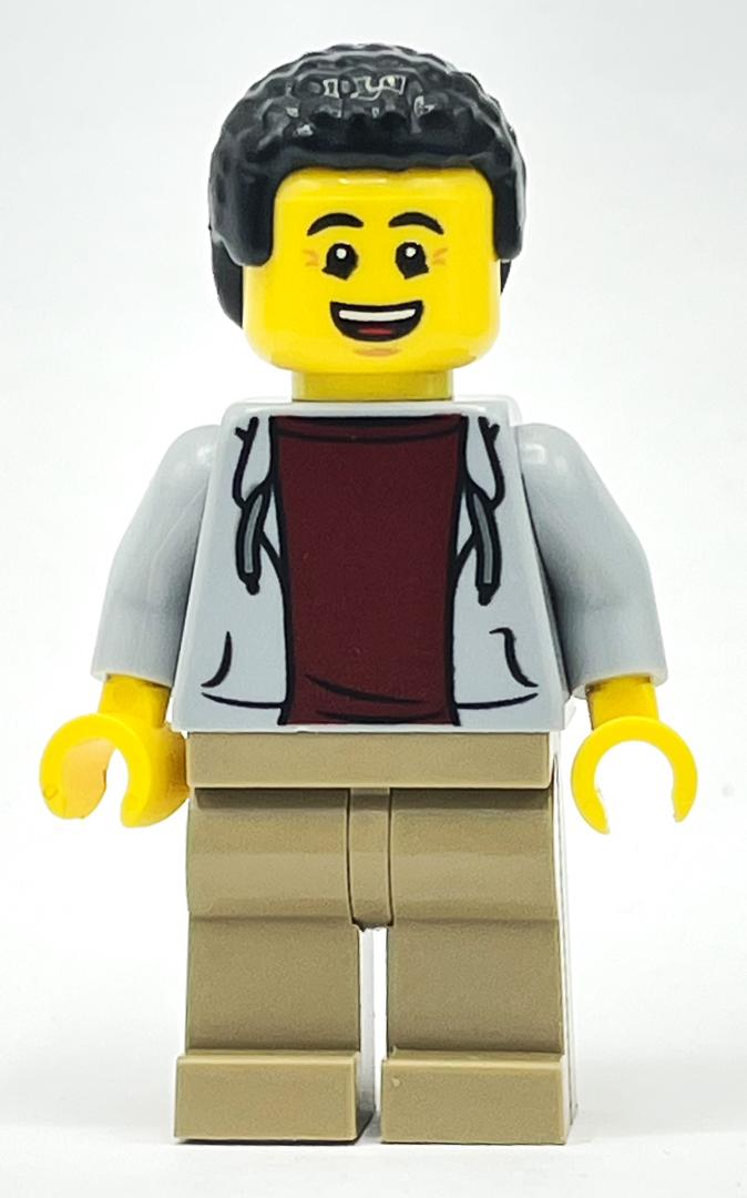 Light Bluish Grey Torso, Dark Tan Legs, Black Hair