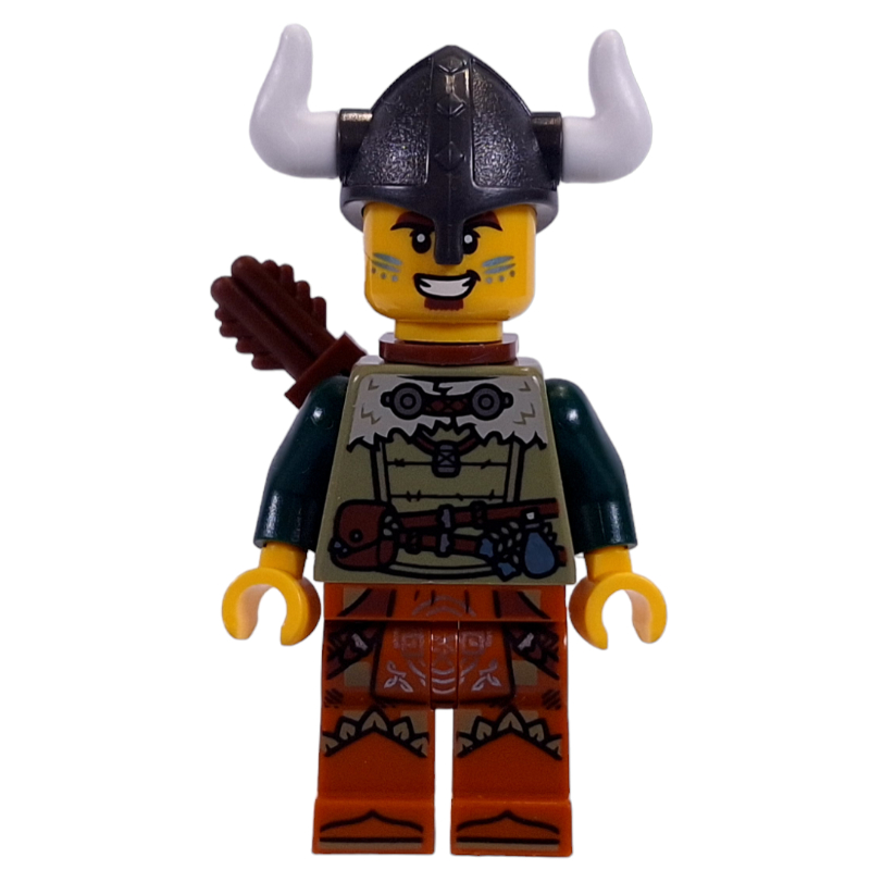 Viking, Olive Green Shirt, Helmet with Horns, Quiver