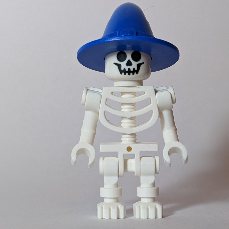 Skeleton, Standard Face, Bent Arms, Blue Wizard Hat