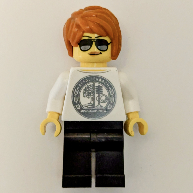 Race Driver - White Torso, Black Legs, Dark Orange Hair