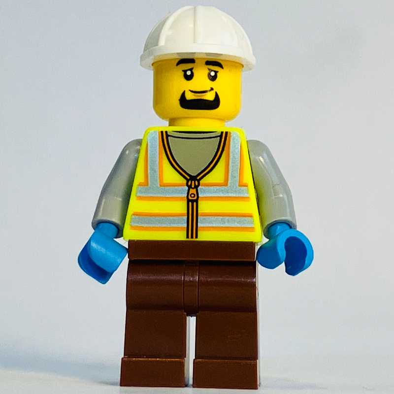 Harbor Worker, Vibrant Yellow Safety Vest, Reddish Brown Legs, White Helmet