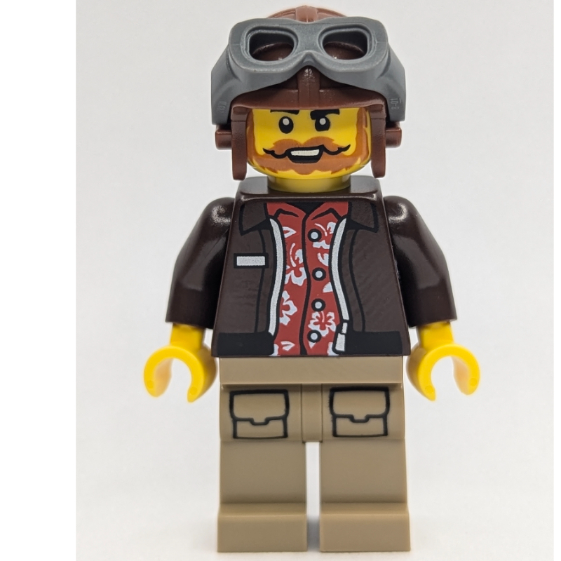 Aviator. Dark Brown Torso, Dark Tan Legs, Reddish Brown Hat with Goggles