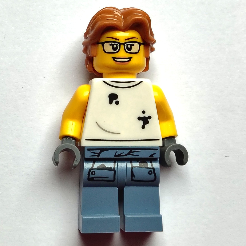 Scrapyard Worker, White Shirt, Sand Blue Legs, Medium Nougat Hair
