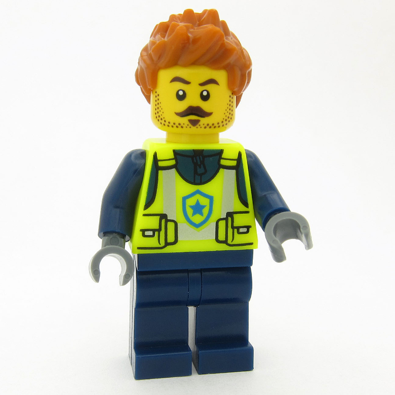 Police Officer, Vibrant Yellow Safety Vest, Dark Orange Hair