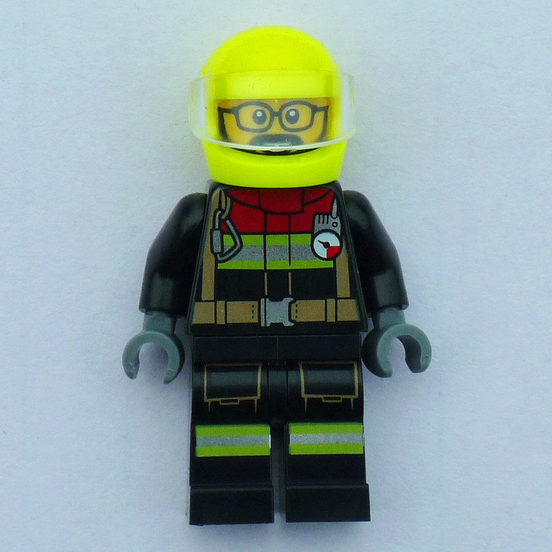 Firefighter, Black Fire Suit, Vibrant Yellow Helmet