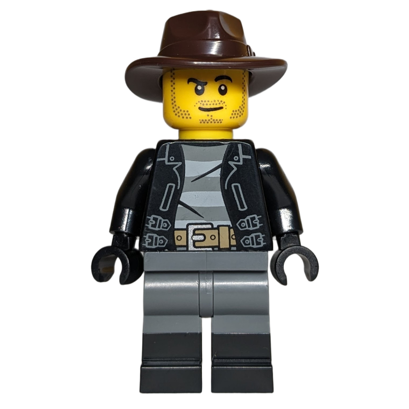 Robber, Black Torso, Dark Bluish Grey Legs, Dark Brown Fedora