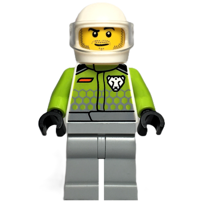 Race Driver, Lime Jacket, Light Bluish Gray Legs, White Helmet