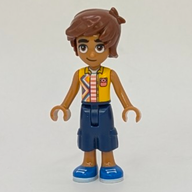 Leo, Bright Light Orange Vest, Dark Blue Pants