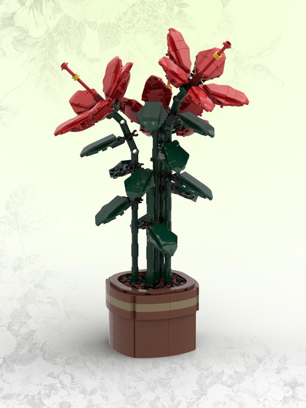 MOC LEGO® flores rojas, amarillas y rosas en una maceta