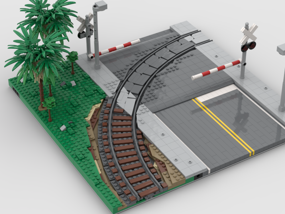 LEGO MOC Curved Train Track Mils Road Railroad Crossing by Bevinsbricks Rebrickable - Build LEGO