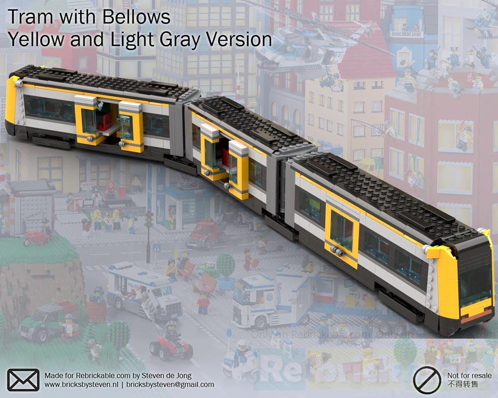LEGO MOC-140934 Articulated Tram with Bellows (City, Yellow Livery ...