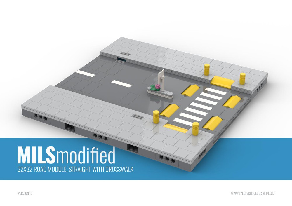 LEGO MOC MILS Modified 32x32 Road Module, Straight with Crosswalk by ...