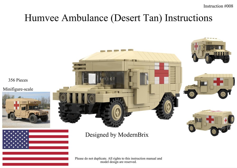 LEGO MOC Humvee Desert Tan Custom Military Building Instructions by ModernBrix Rebrickable - with LEGO