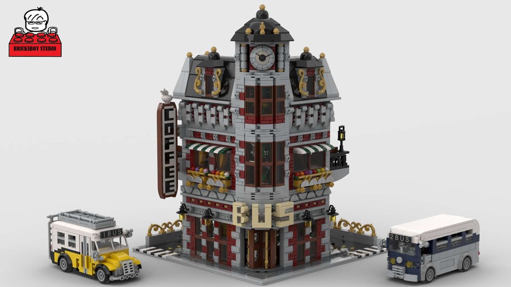 LEGO MOC Bus Terminal with Coffee Shop Modular by bricksboy | Rebrickable - Build LEGO