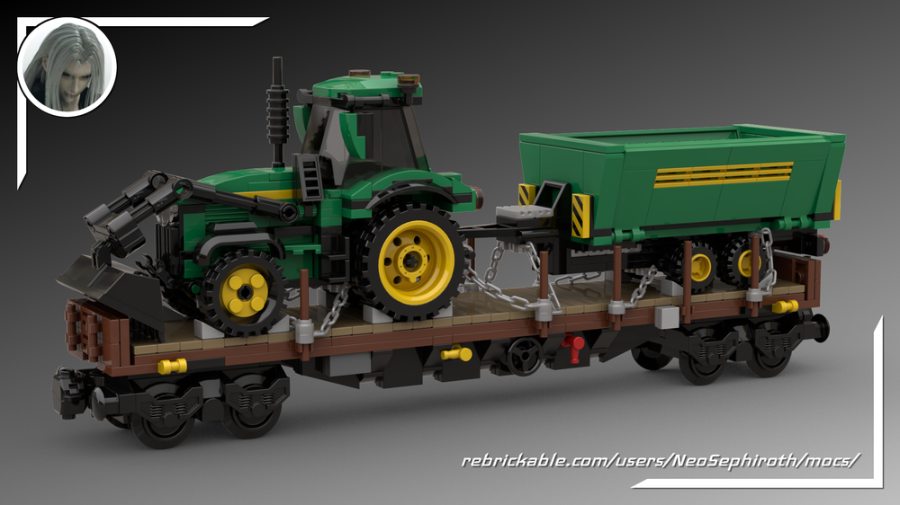 LEGO MOC Fladbed wagon loaded with a tractor by NeoSephiroth