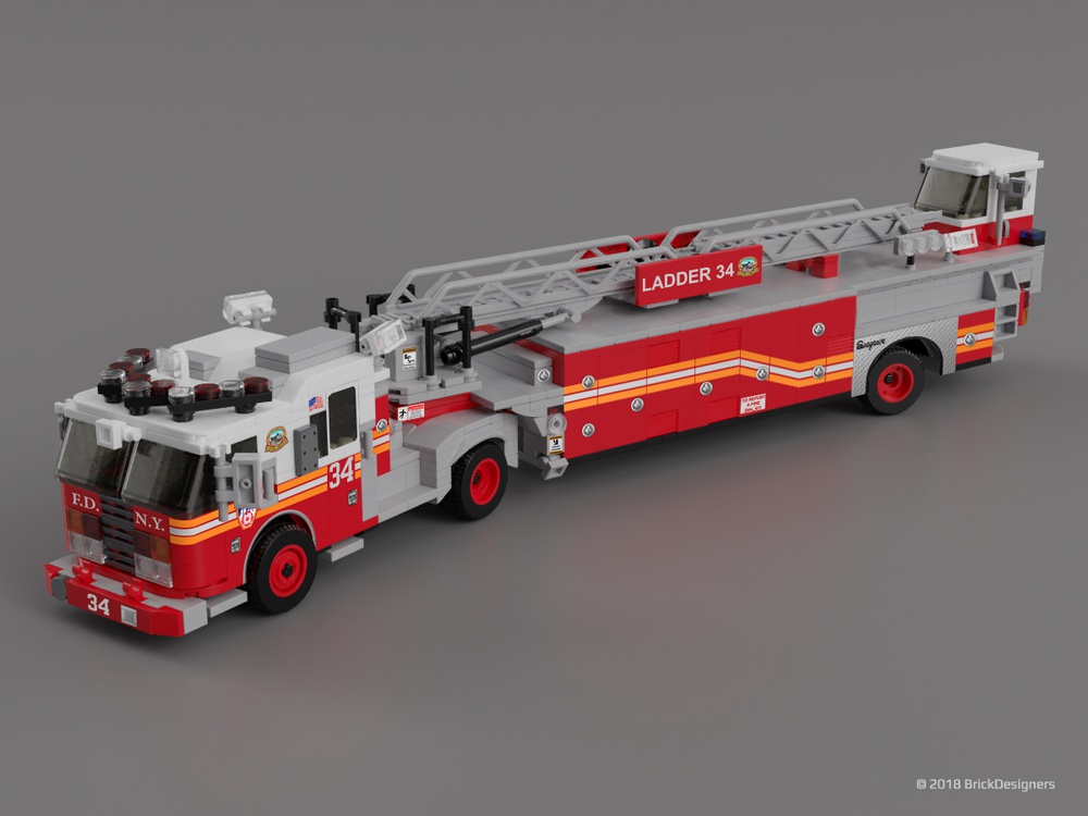 Lego Moc Fdny Ladder 34 Tiller Truck By Brickdesigners Rebrickable Build With Lego