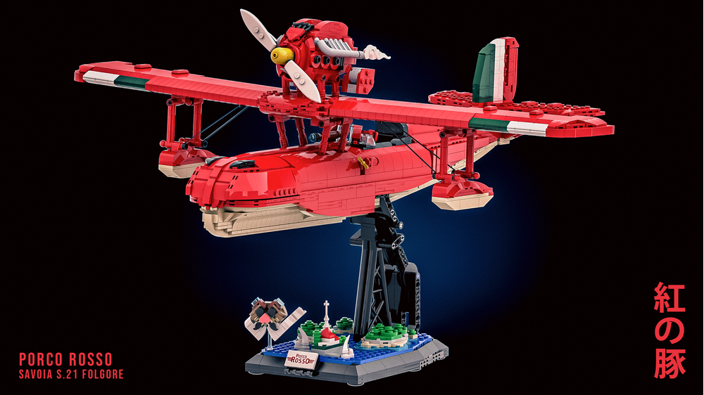 LEGO MOC Porco Rosso Savoia S.21 Folgore + Stand by mukkinn