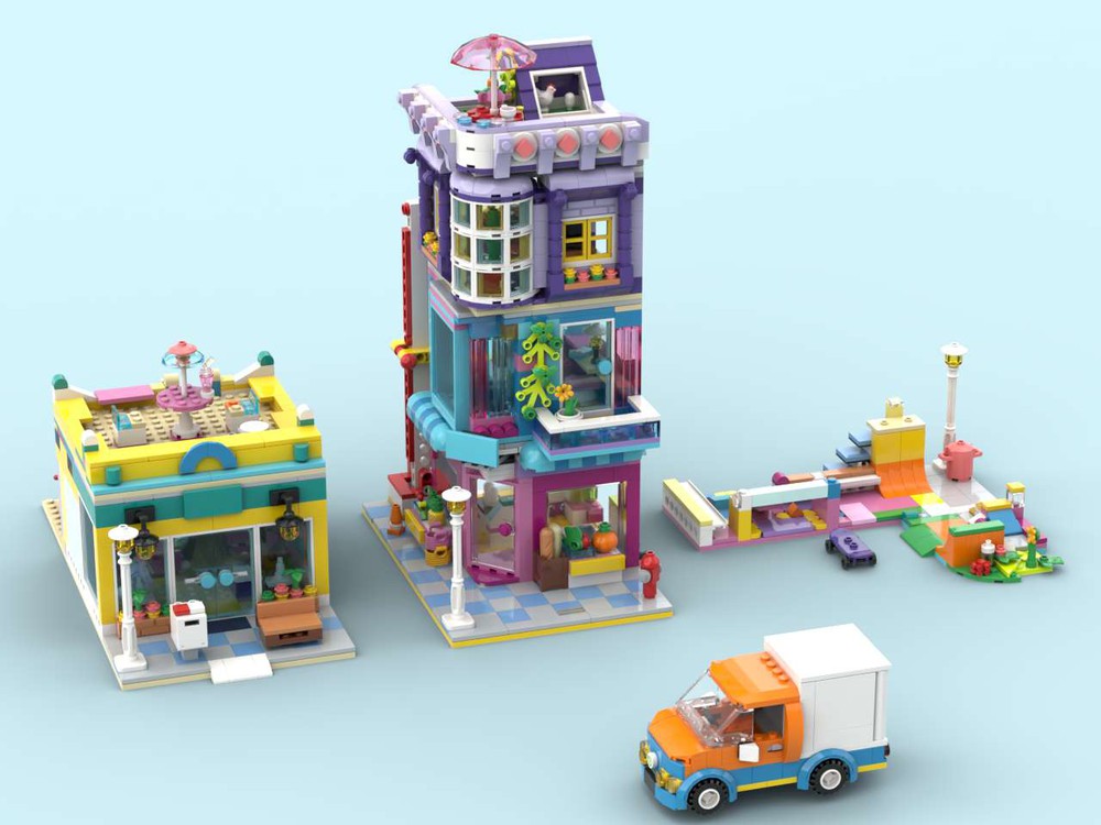 LEGO MOC Spanish market with duplex apartment, Salon, and Skatepark ...