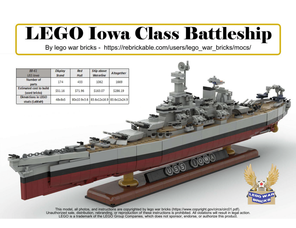 LEGO MOC Iowa Class Battleship USS Iowa by lego war bricks Rebrickable Build with LEGO