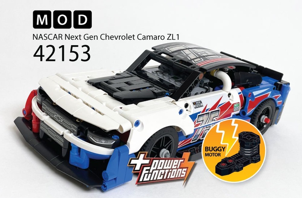 LEGO MOC 42153 NASCAR Next Gen Chevrolet Camaro ZL1 RC MOD for Buggy Motors by otrans Rebrickable Build with LEGO