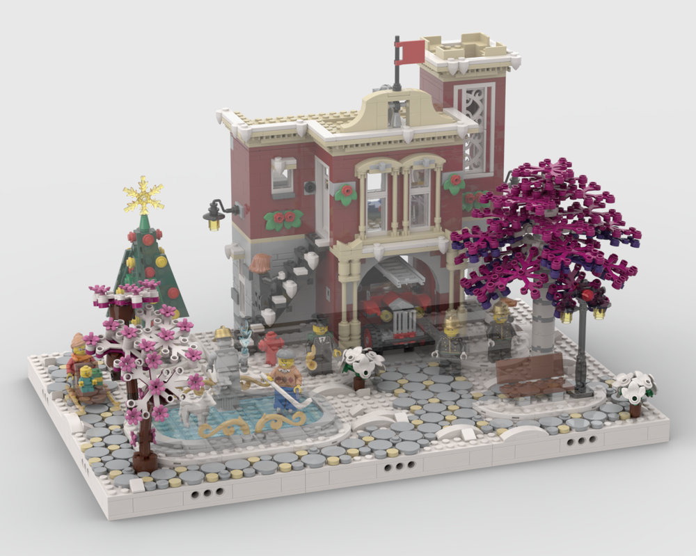 LEGO MOC Winter Village Display for set 10263 Fire Station by gabizon Rebrickable Build with LEGO