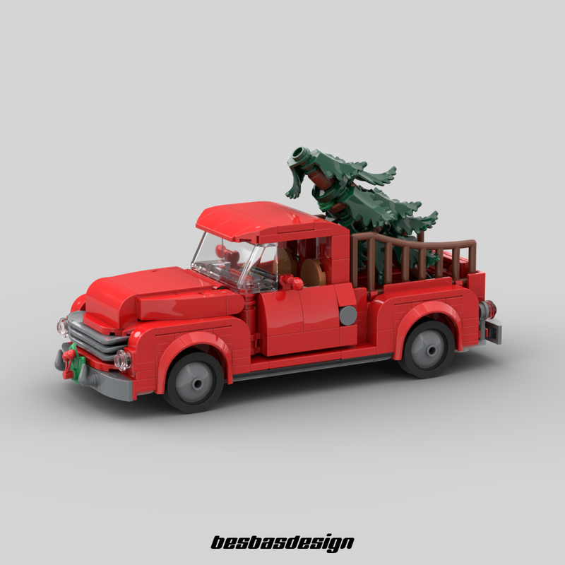 LEGO MOC Little Red Truck Hauling a Christmas Tree by besbasdesign