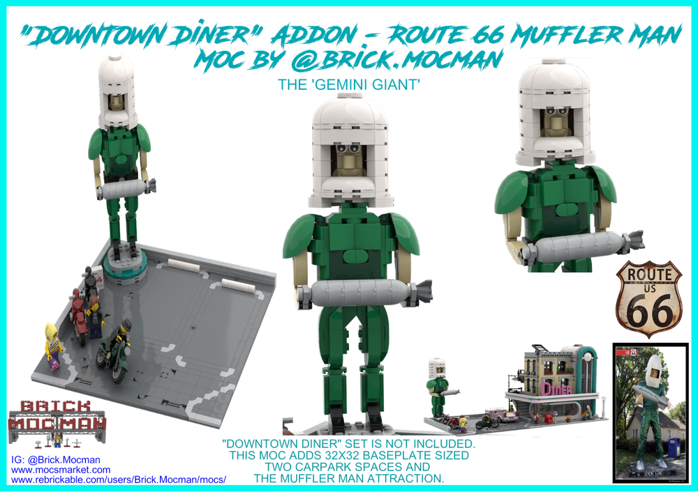 LEGO MOC Downtown Diner Add On - Route 66 Muffler Man 