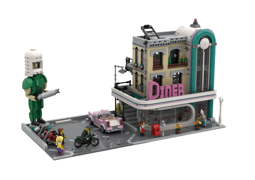 LEGO MOC Downtown Diner Add On - Route 66 Muffler Man 