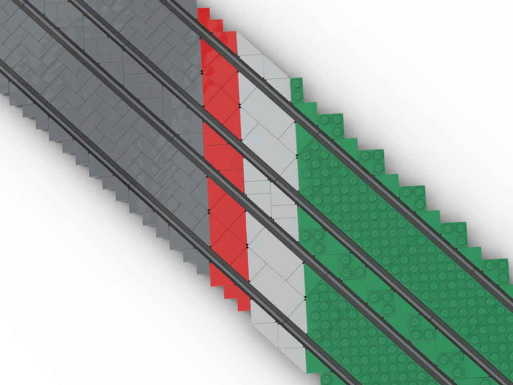 LEGO MOC-213481 Diagonal tram/track with road, bicycle paths, sidewalks ...