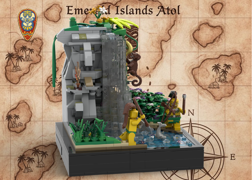 LEGO MOC 🗿 CARVED GOD WATERFALL - Sacred Islanders Shrine with Ritual ...