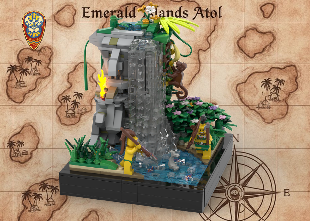 LEGO MOC 🗿 CARVED GOD WATERFALL - Sacred Islanders Shrine with Ritual ...
