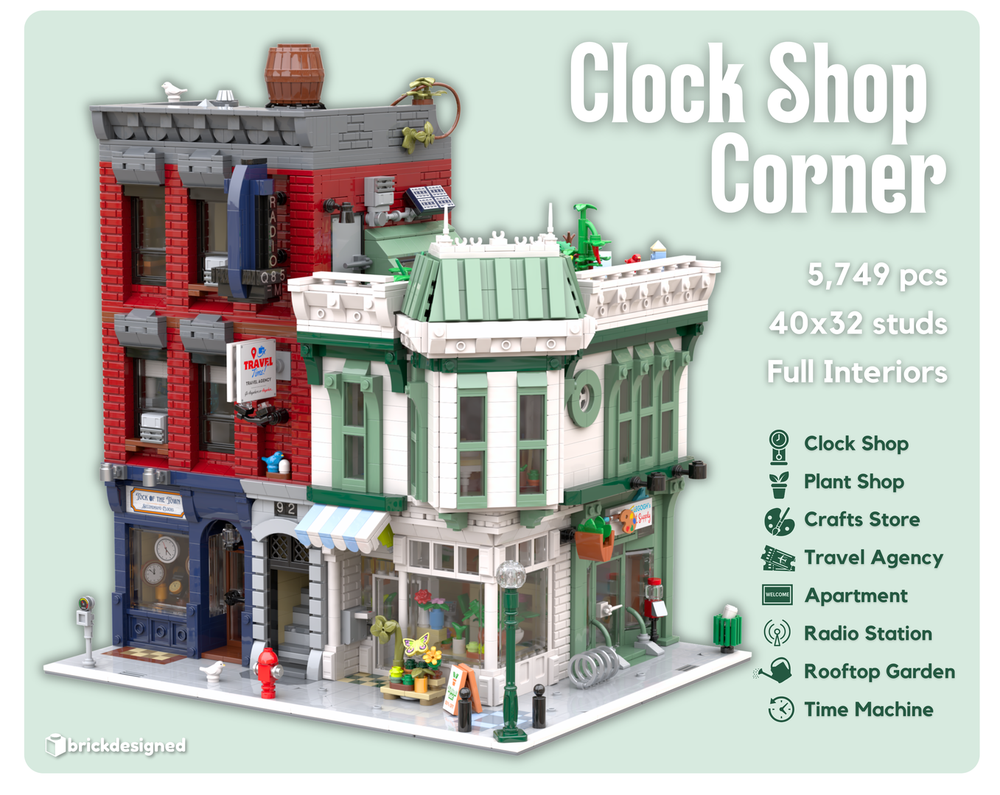 LEGO MOC-237882 Clock Shop Corner by brickdesigned | Rebrickable