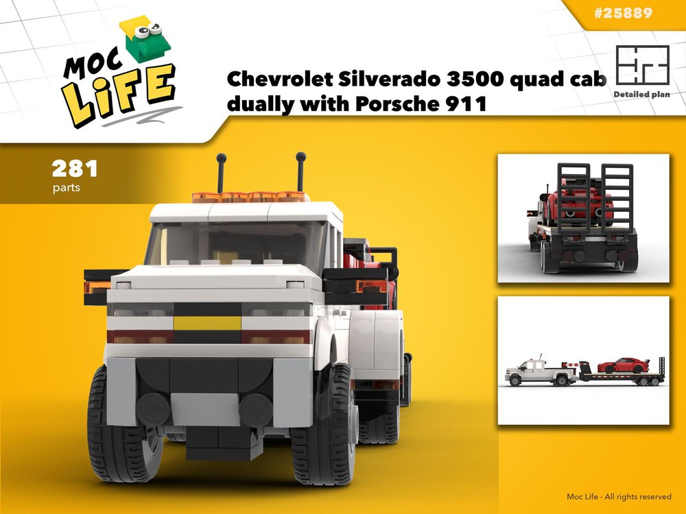 Lego Moc Chevrolet Silverado 3500 Quad Cab Dually With Porsche 911 By