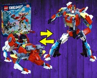 Transformer Tiger built using LEGO Dreamzzz 71497: Cooper's Tiger Mech and Zero's Hot rod car