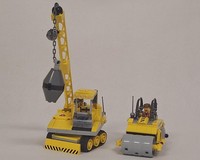 Wrecking ball crane and road roller. 70814
