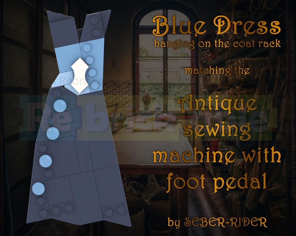 LEGO MOC-280190 Blue Dress matching the Antique sewing machine ensemble ...