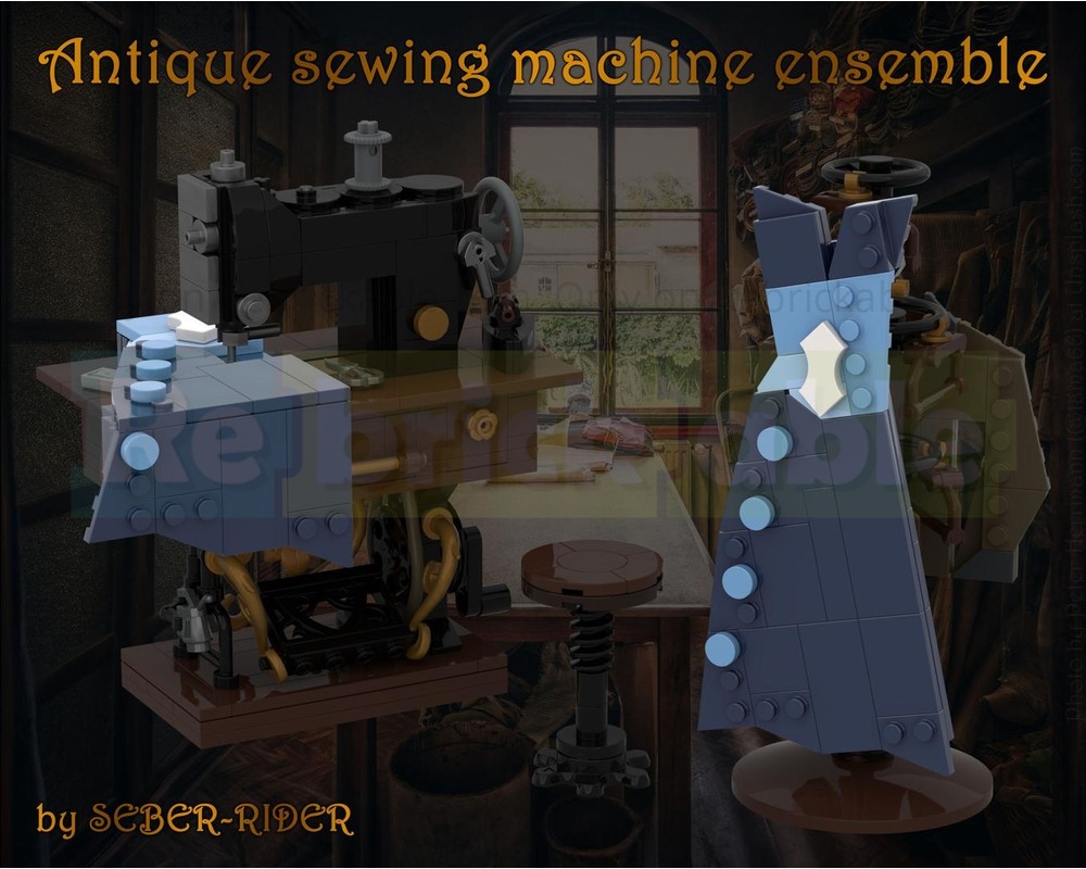 LEGO MOC-280190 Blue Dress matching the Antique sewing machine ensemble ...